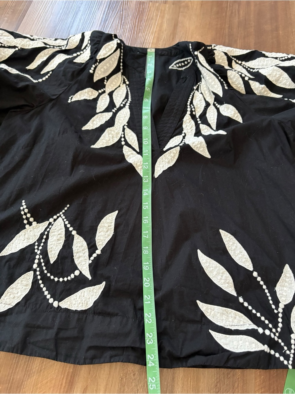 Anthropologie Black Blouse with White Leaf Embroidery - Picture 5 of 12
